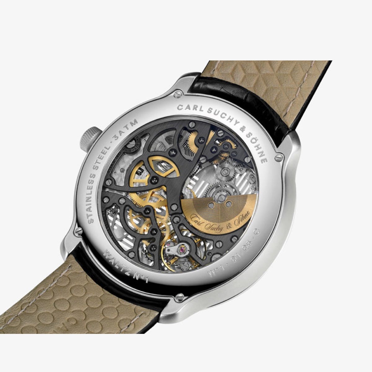WALTZ N°1 SKELETON BY CARL SUCHY – STAINLESS STEEL WITH WHITE DIAL CASEBACK