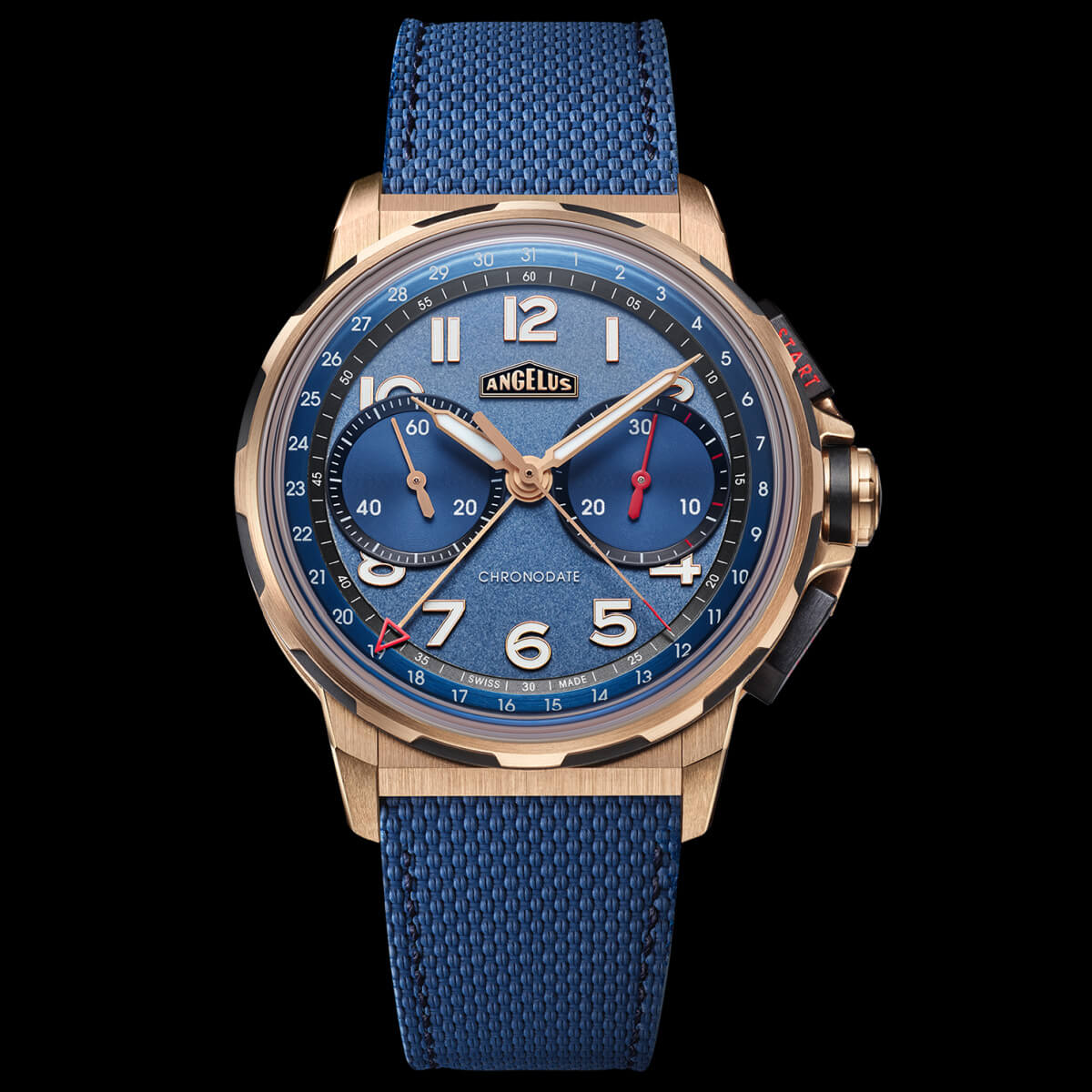 ANGELUS CHRONODATE RED GOLD BLUE