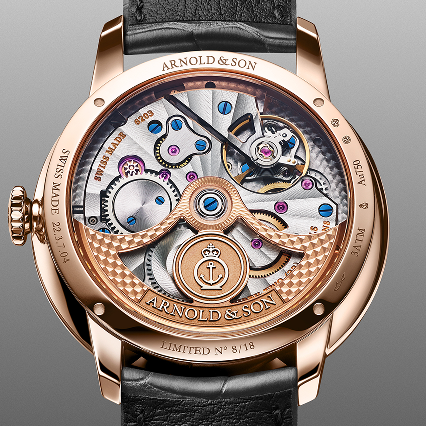 Arnold & Son DSTB Stop-Seconds Red Gold Cliff Grey Caseback